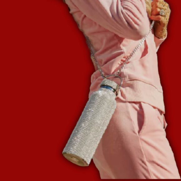 NWT GLAM CRYSTAL RHINESTONE WATER BOTTLE & DETACHABLE CHAIN IRIDESCENT 500ML - Picture 2 of 6